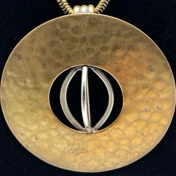 Baer SF Vintage Marjorie Baer Of San Francisco‎ Mixed Metal Hammered Pendant VTG - Picture 2 of 6